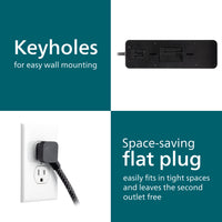 Philips 6-ft 9-Outlet Surge Protector, 1 USB-A, 1 USB-C, 15W, 2400J, Braided Cord, 6ft, Black