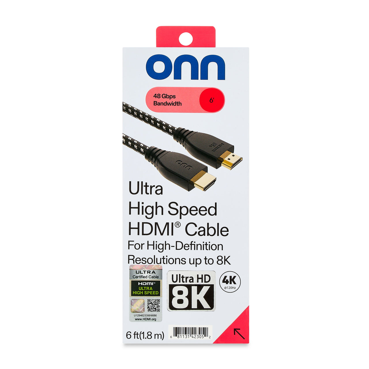 onn Ultra High Speed HDMI Cable, 6'