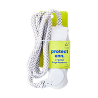 onn 3-Outlet Surge Protector with 4' Power Cord, White