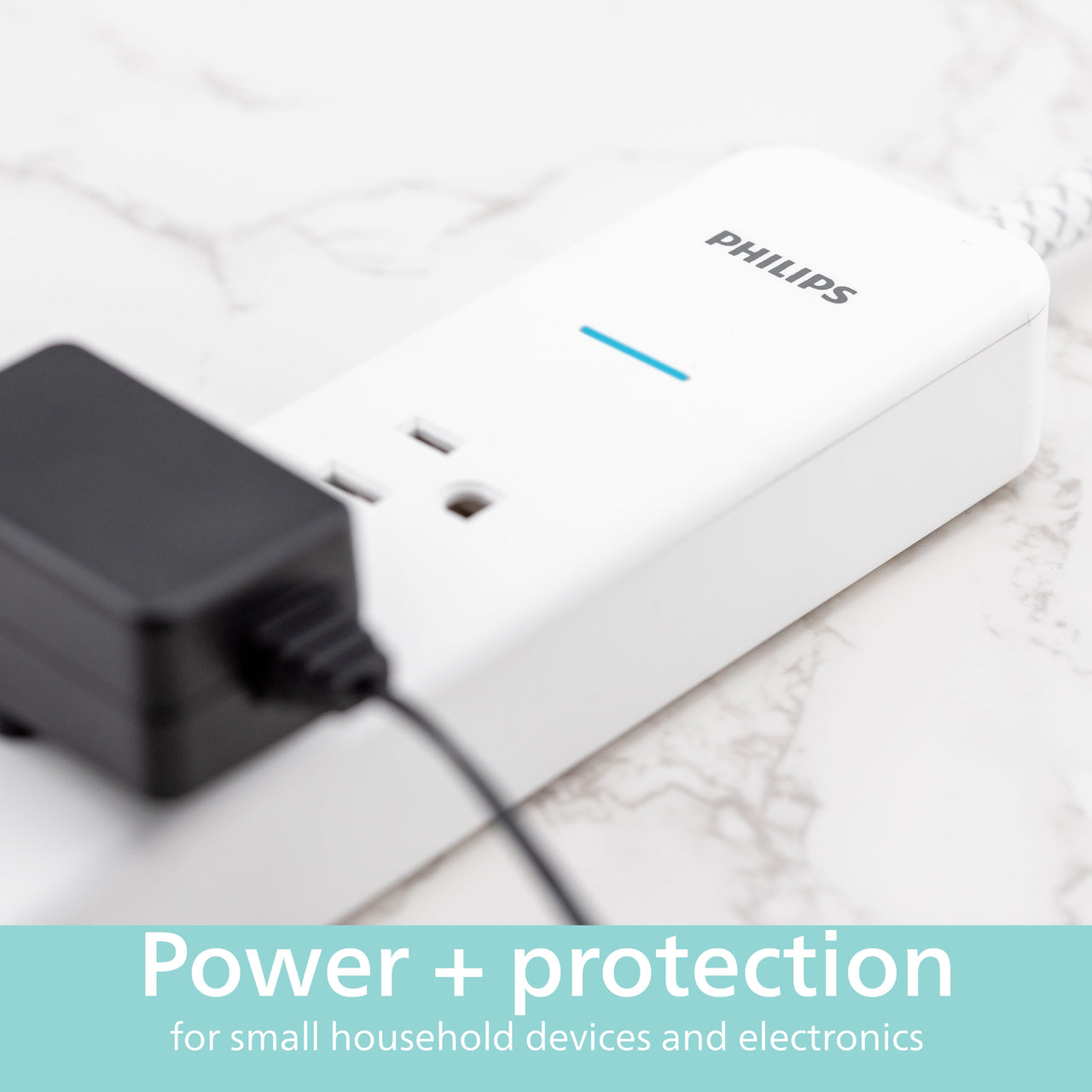 Philips Surge Protector, 4 Outlet, Adapter-Spaced, 450J, Braided Cord, 4ft, White