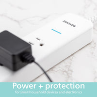 Philips Surge Protector, 4 Outlet, Adapter-Spaced, 450J, Braided Cord, 4ft, White
