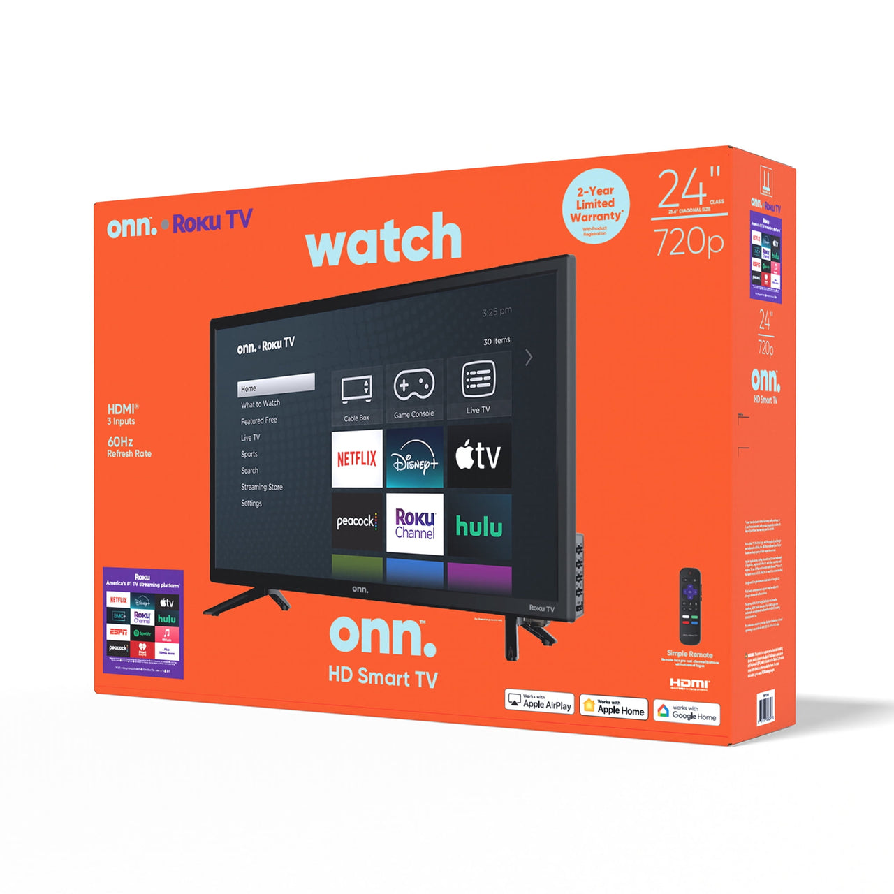 onn 24” Class 720P HD Roku Smart Television, 100012590