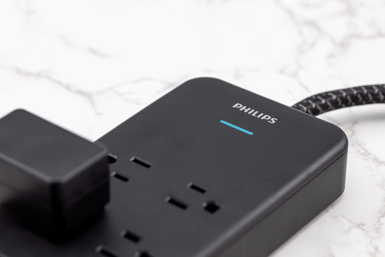Philips 6-ft 9-Outlet Surge Protector, 1 USB-A, 1 USB-C, 15W, 2400J, Braided Cord, 6ft, Black