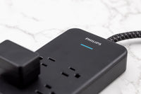 Philips 6-ft 9-Outlet Surge Protector, 1 USB-A, 1 USB-C, 15W, 2400J, Braided Cord, 6ft, Black
