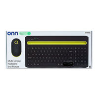 onn Multi-Device Wireless Full-Size Keyboard and 3-Button Mouse Set, Gray & Yellow