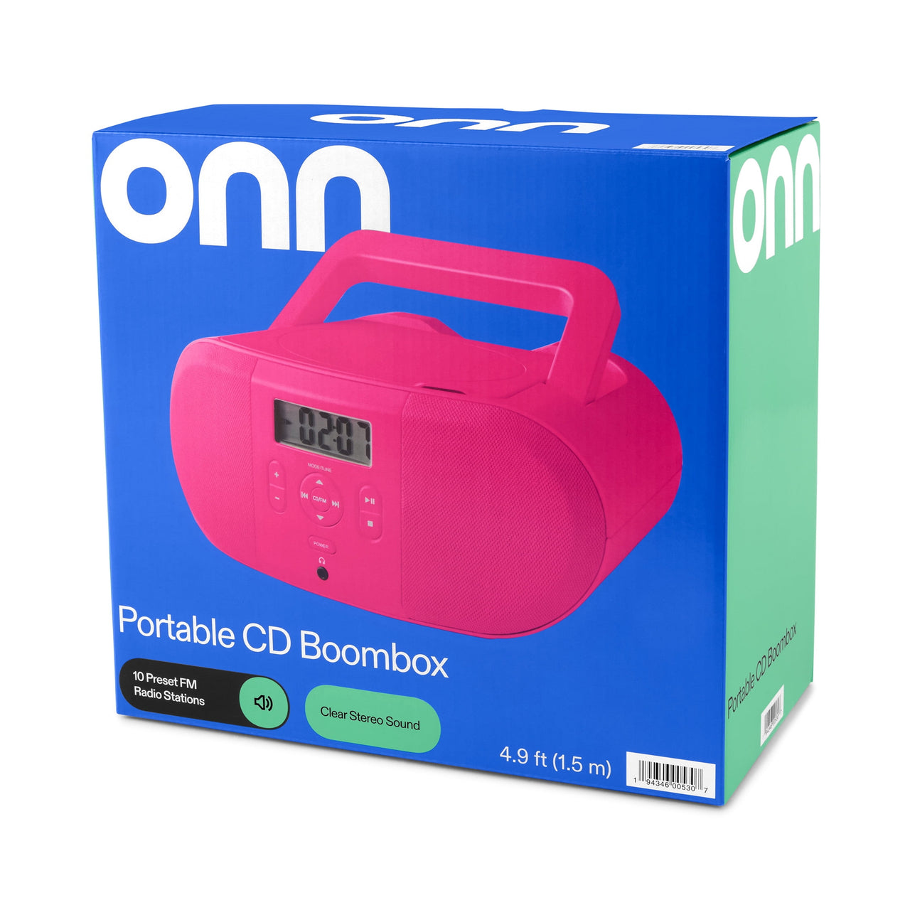 onn. Portable CD Boombox with Digital FM Radio, Pink