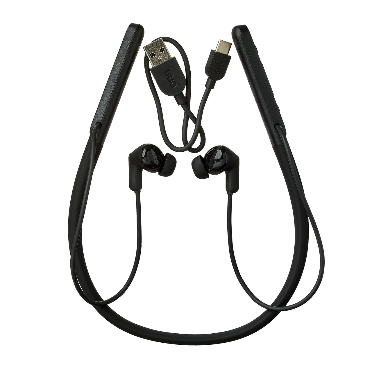 onn Bluetooth Wireless Neckband Earphones with Active Noise Canceling, Black