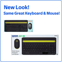 onn Multi-Device Wireless Full-Size Keyboard and 3-Button Mouse Set, Gray & Yellow