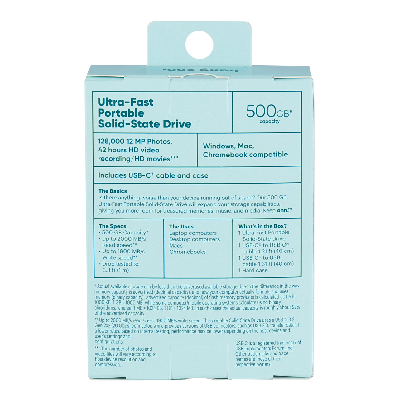 onn 500 GB Ultra-Fast External Portable Solid-State Drive