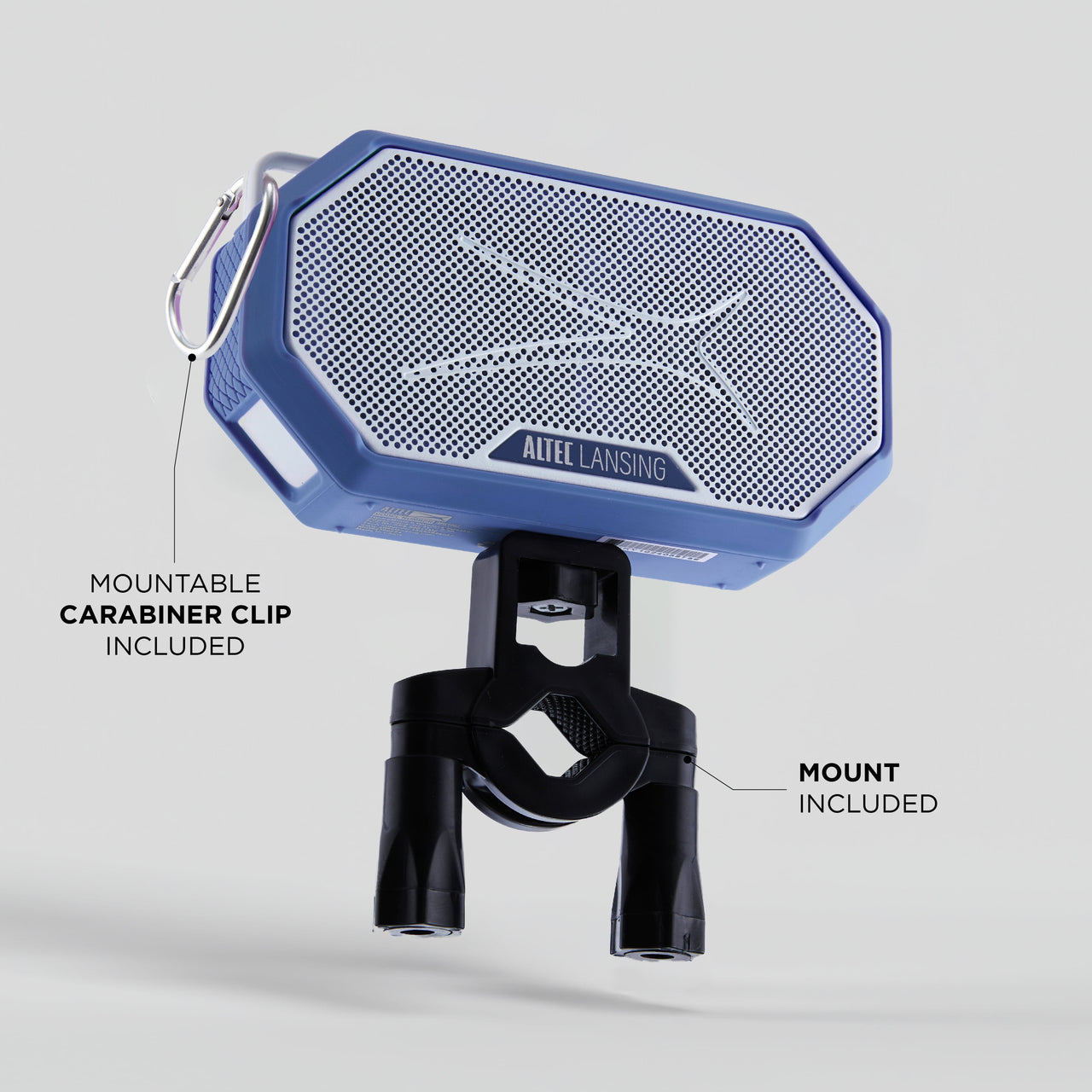 Altec Lansing HydraMini 2.0 EverythingProof Bluetooth Speaker, Waterproof IP67, Floats, 12-Hour Playtime, Built-In Magnet, Carabiner & Mount, Blue White