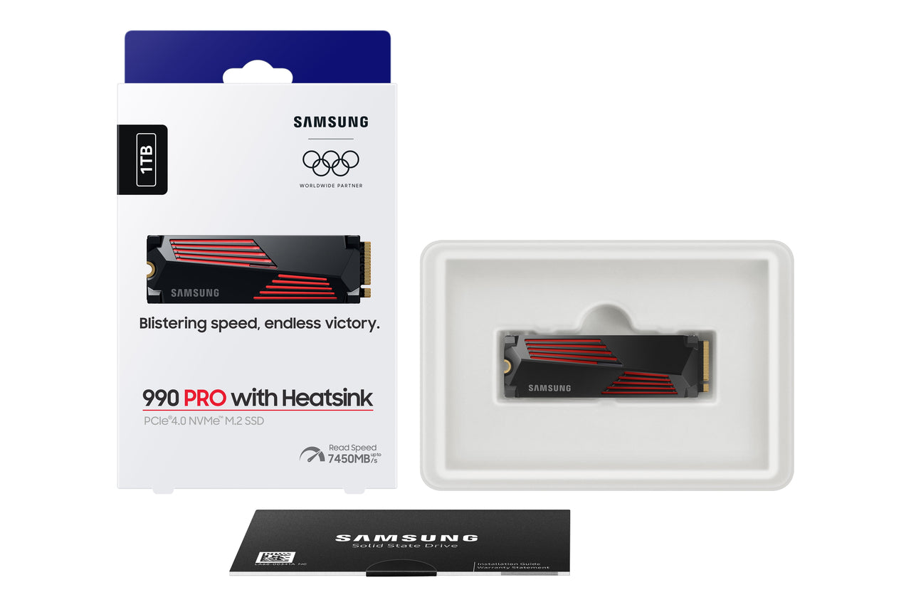 SAMSUNG SSD 990 PRO + Heatsink 1TB, PCIe 4.0, Compatible with PlayStation 5, Internal - MZ-V9P1T0GW