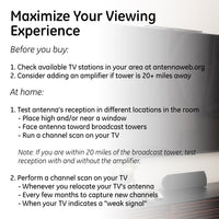 General Electric Hover Amplified Indoor HDTV Antenna, 55-mile Range, VHF 1080P 4K, Black, 37075