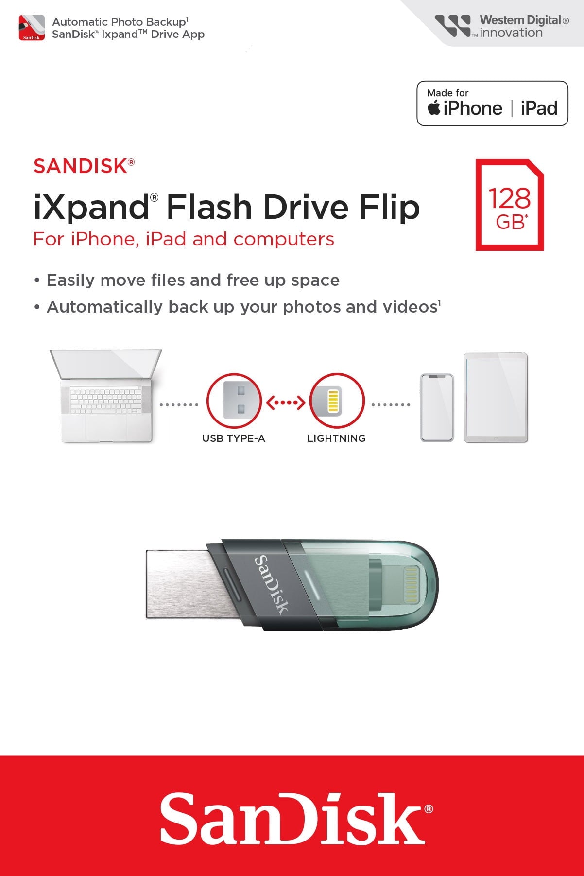SanDisk 128GB iXpand Flash Drive Flip Flash Drives