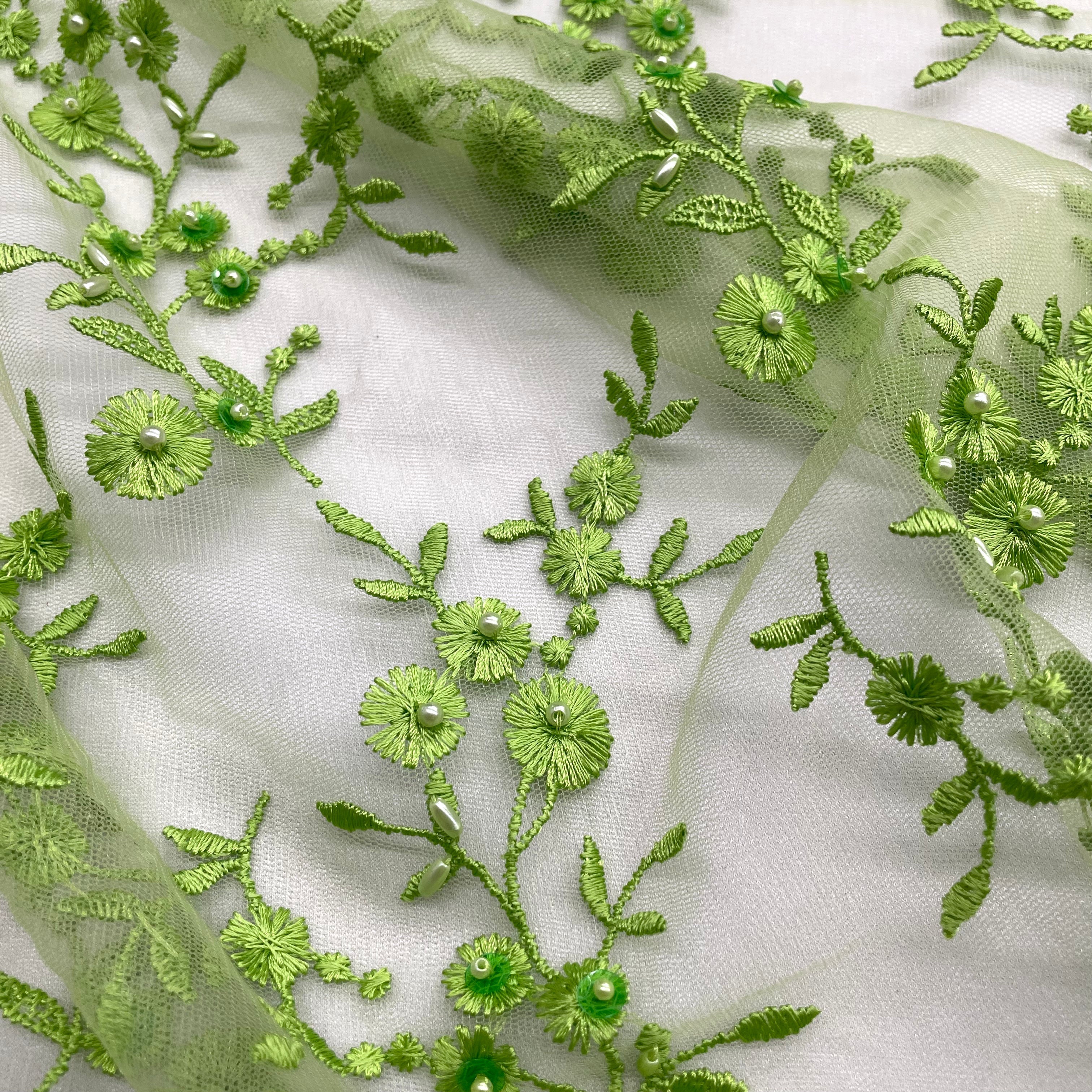 Beaded Lace Fabric Embroidered on 100% Polyester Net Mesh | Lace USA - 40103W-BP