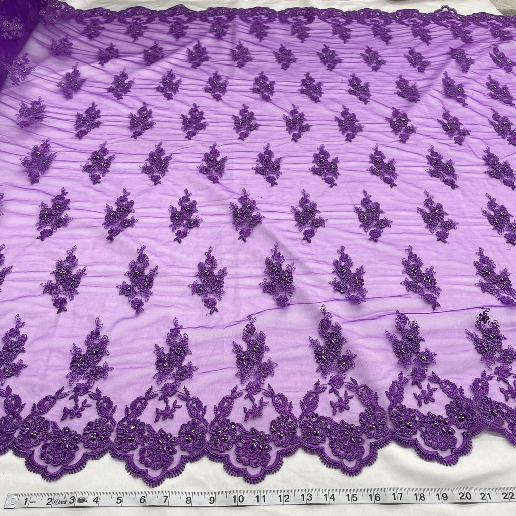 Beaded & Corded Lace Fabric Embroidered on 100% Polyester Net Mesh | Lace USA - 96644W-BP