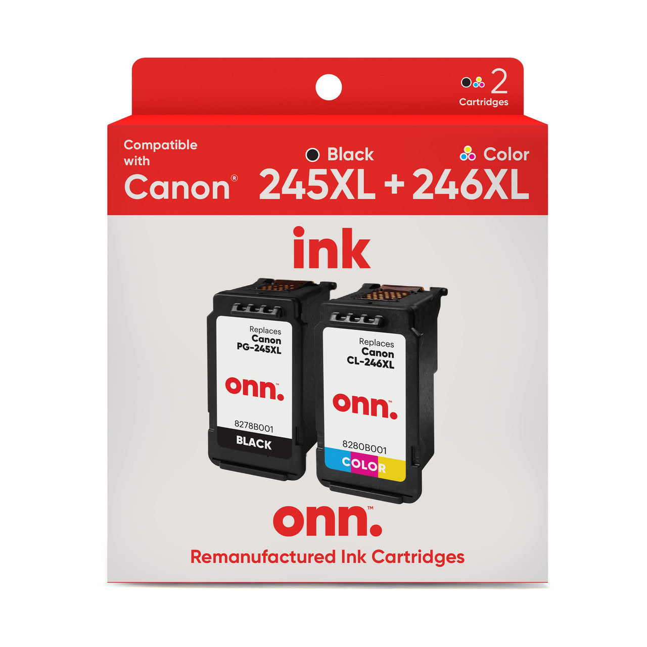 onn Canon PG-245XL/CL-246XL High Yield Inkjet Printer Cartridges, Black and Color, 2 Pack