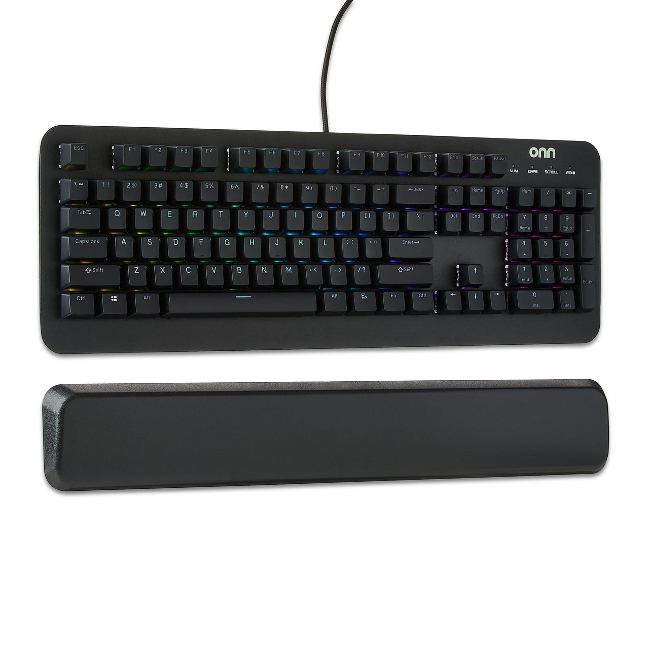 onn Gaming Mechanical Keyboard with Blue Switches, Adjustable 16.8M LED Lighting, 104 Keys, Black