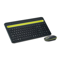 onn Multi-Device Wireless Full-Size Keyboard and 3-Button Mouse Set, Gray & Yellow