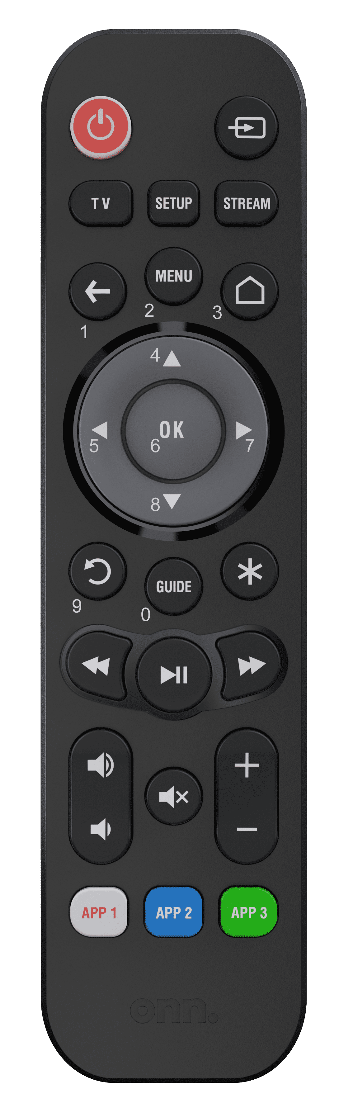 onn. Universal 3-Device Remote, Black, Compatible for TV, Streaming, Soundbar