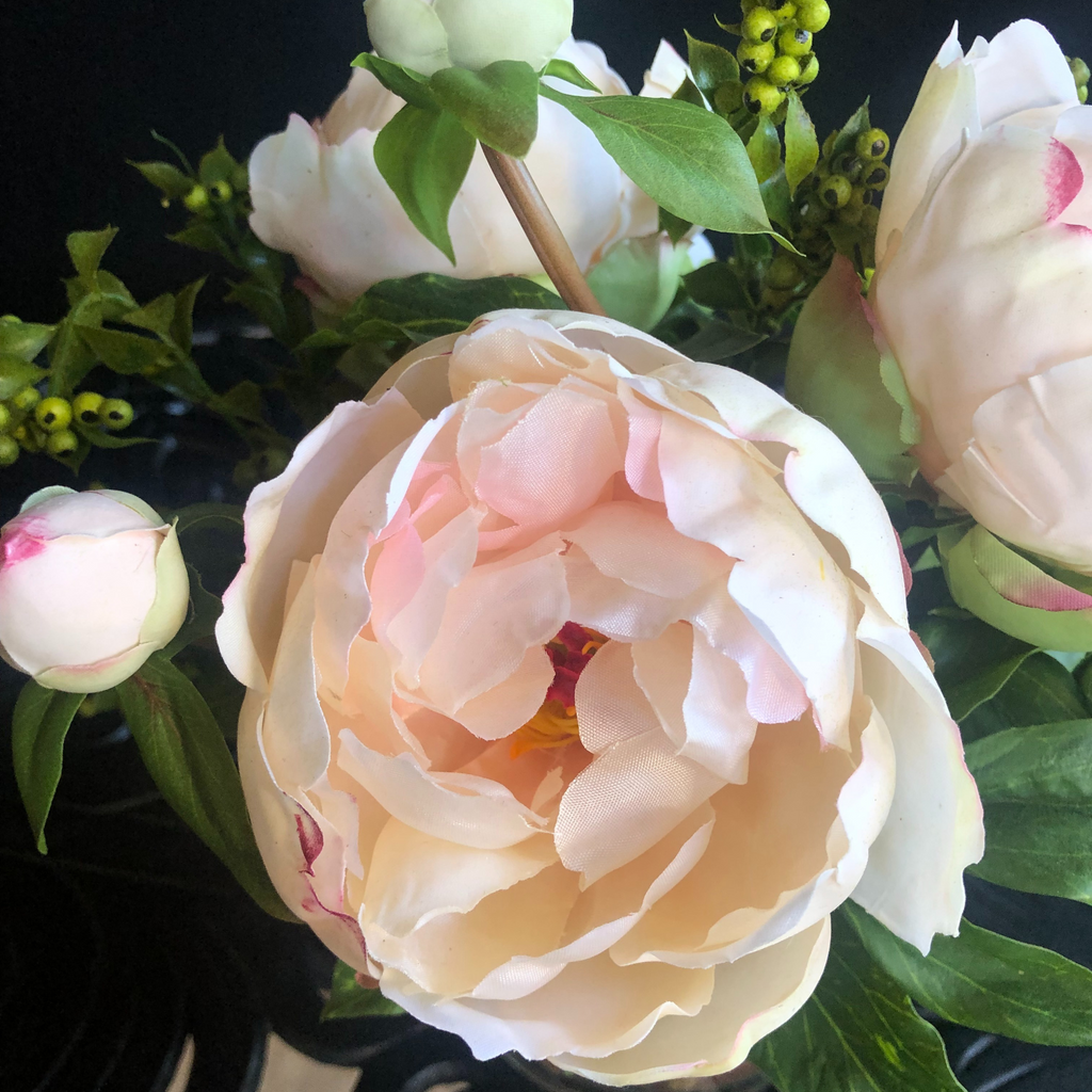 Faux Peony Centerpiece Arrangement in Vase - 13"
